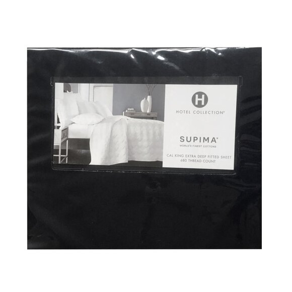 BLACK Hotel Collection 680 TC 100% Cotton CAL KING EXTRA DEEP Fitted Sheet (NEW) - Picture 1 of 6